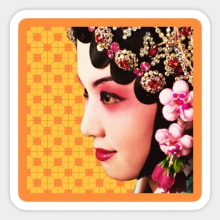 Chinese Opera Star with Sunshine Yellow Tile Floor Pattern- Hong Kong Retro Sticker